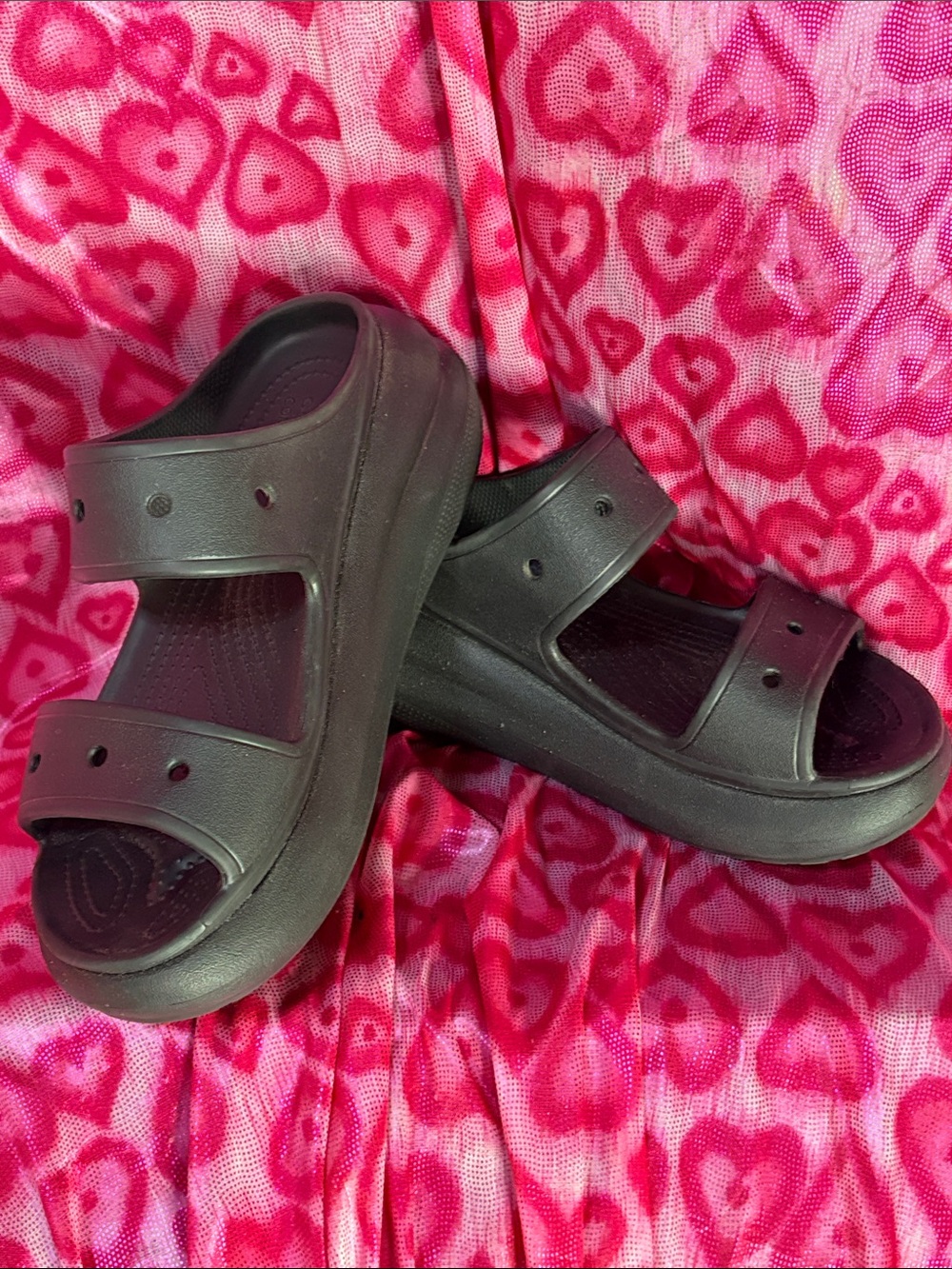 Crocs Black Platform Double Strap Sandals Chunky Comfort Slides Women’s Sz 8